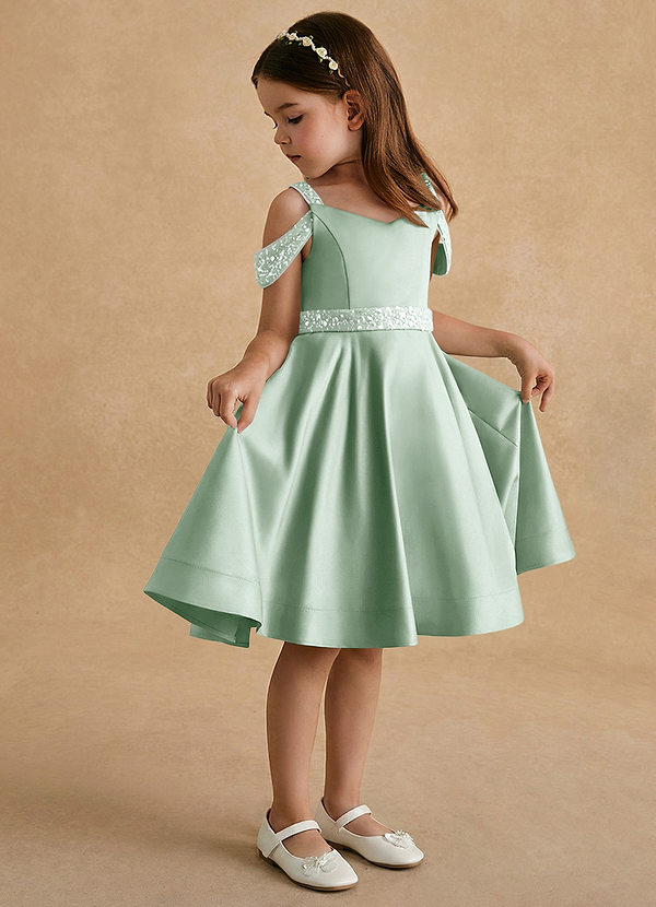 Azazie Judi Vestidos de Niña de Flores Vestido de Agave de Satin Mate de Corte En A image1