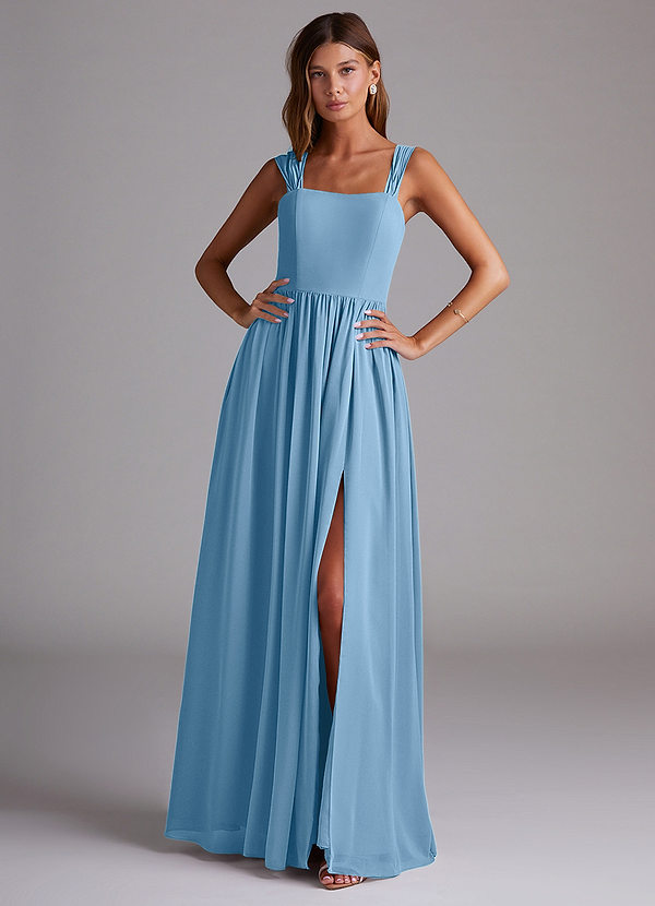 Azazie Calianna Vestidos Dama de Honor Vestido de Azul Acero de Gasa de Corte en A Convertible con Vestidos sin tirantes image1