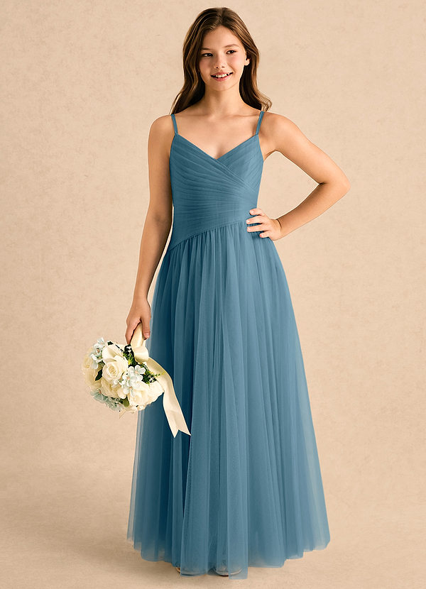 Azazie Poppy Girls Formal Sukienki dla Dziewczynki Sypiącej Kwiaty Linia A Plisowana Tiul Długość podłogi Sukienka image1