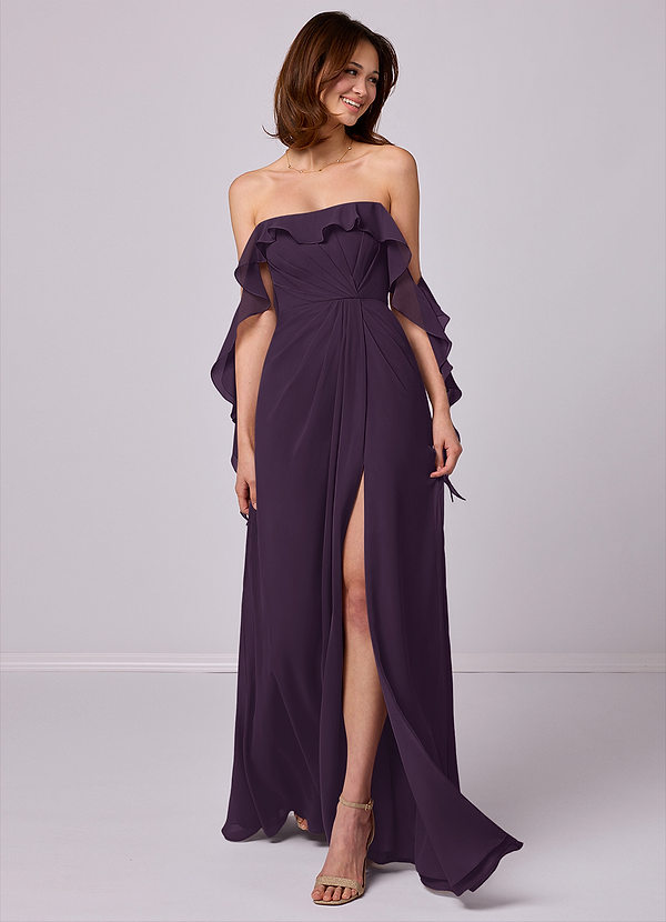 Barbie ♥ Azazie Bridesmaid Dresses Plum A-Line Off the Shoulder Chiffon Convertible Dress image1
