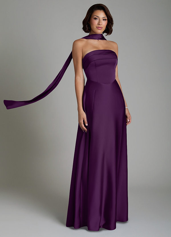 Azazie Odele Bridesmaid Dresses Grape A-Line Strapless Stretch Satin Dress image1