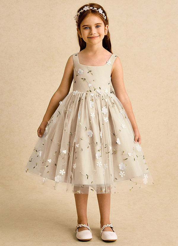 Azazie Bean Flower Girl Dresses Champagne Ball-Gown Sleeveless Tulle Dress image1
