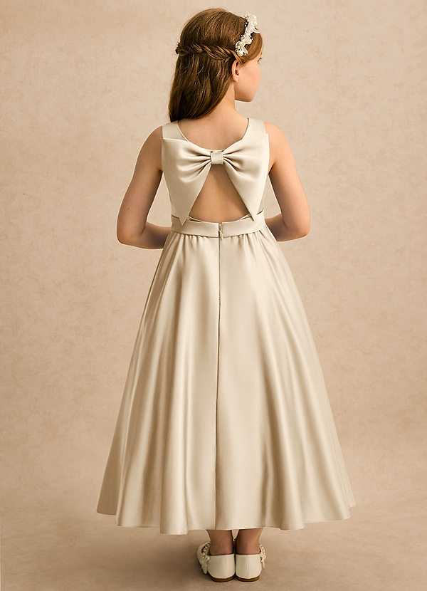 Azazie Karlie Flower Girl Dresses Champagne A-Line Pleated Matte Satin Dress image1