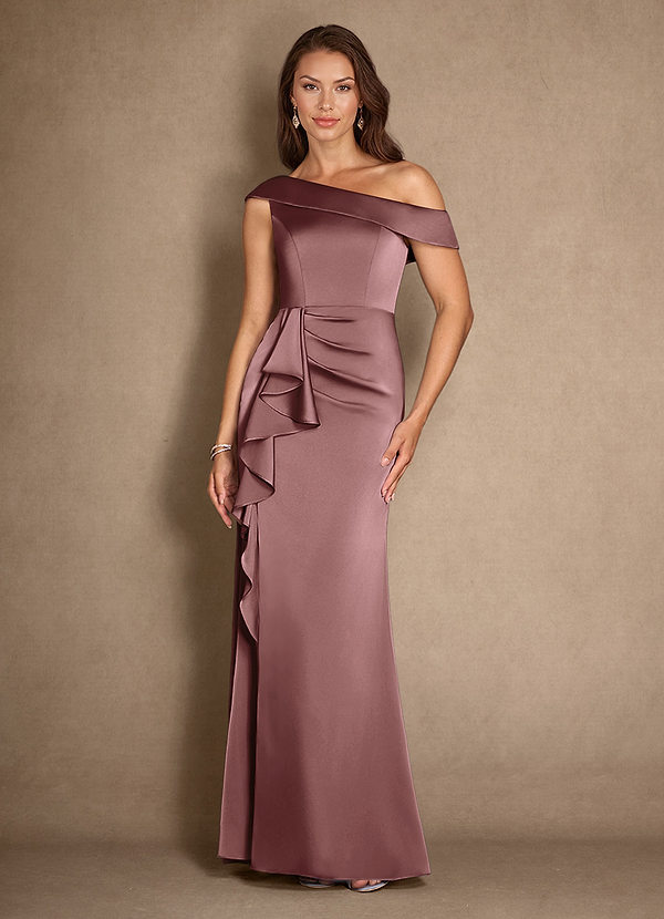 Azazie Hamptons Mother of the Brides Dresses Vintage Mauve A-Line Pleated Stretch Satin Dress image1