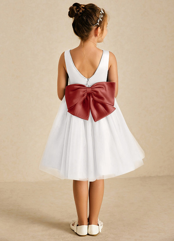 Azazie Seline Flower Girl Dresses Ivory Terracotta A-Line Bow Tulle Dress image1