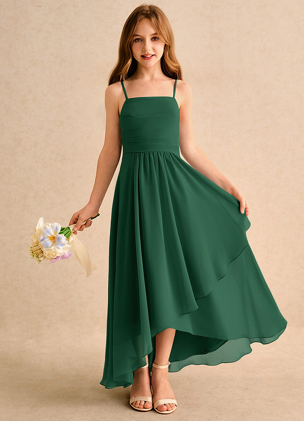 Azazie Twilight Dance Girls Formal Flower Girl Dresses Dark Green A-Line Pleated Chiffon Dress image1