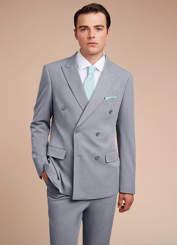 front Collins Grey Double Breasted Wool Blend Suit Jacket