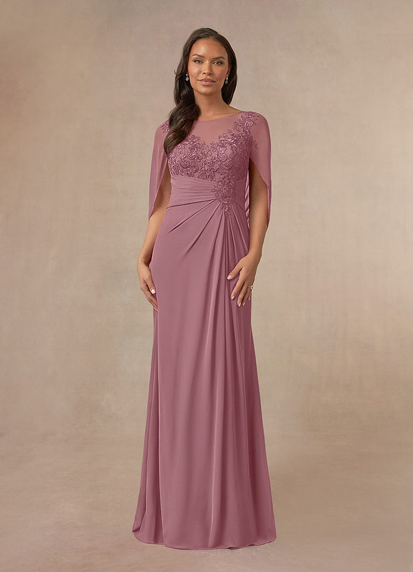 Azazie Hera Brautmutterkleider A-Linie Spitzen-Capelet Chiffon Kleid Vintage Mauve image1
