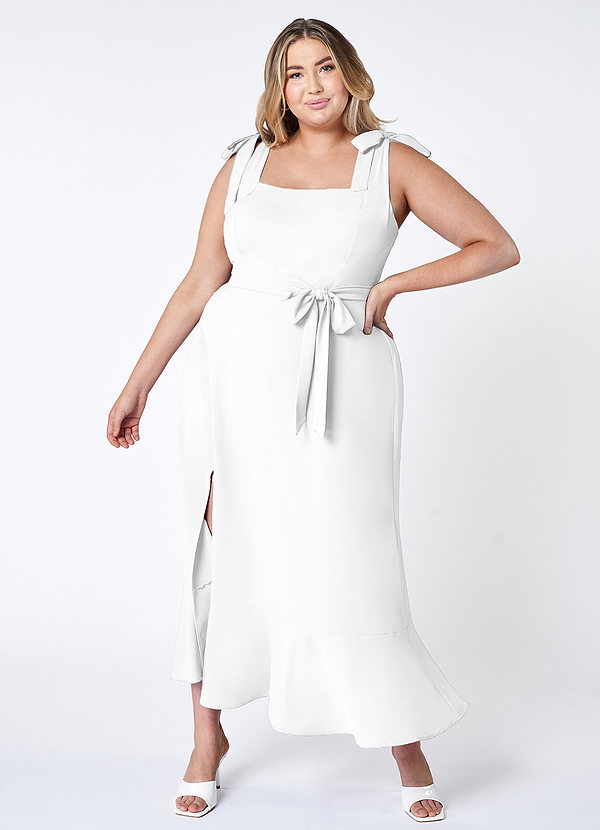 back Love Of Romance White Tie-Straps Ruffled Midi Dress