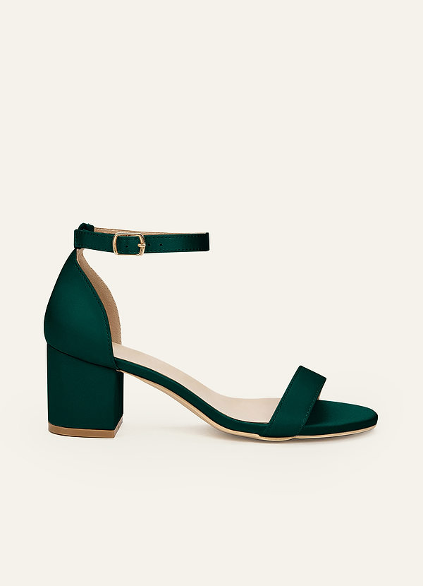 front Matching Color Matte Satin One Strap Buckle Block Heel Sandals