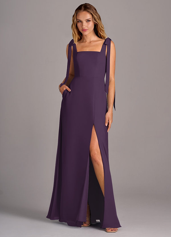 Azazie Debra Bridesmaid Dresses Plum A-Line with Pockets Chiffon Convertible Dress image1