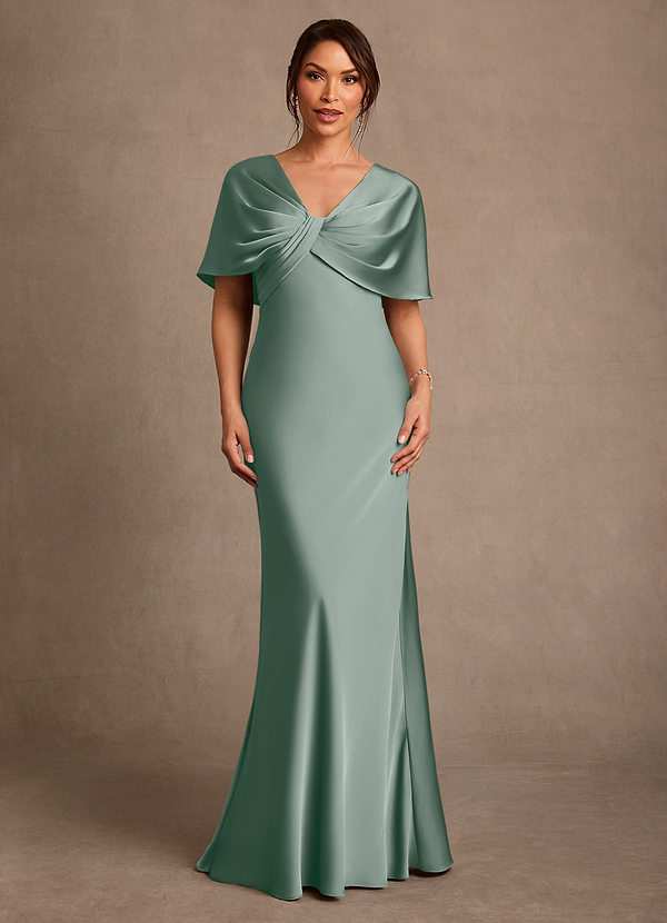 Azazie Dosia Suknie dla Matki Panny Młodej Osłona Pofałdowany Satyna elastyczna Długość podłogi Sukienka image1