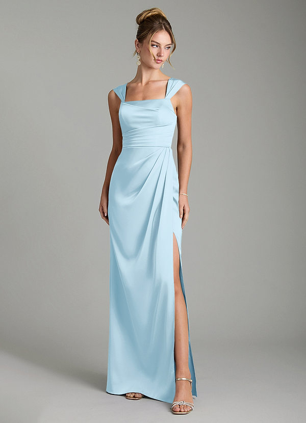 Azazie Filippa Bridesmaid Dresses Sky Blue A-Line Pleated Stretch Satin Dress image1
