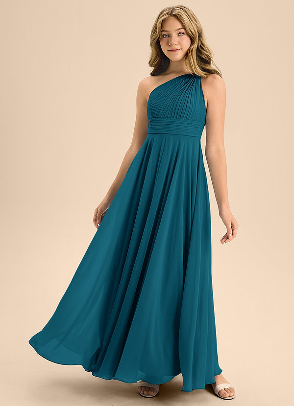 Azazie Charlize Junior Ink Blue A-Line Pleated Chiffon Dress image1