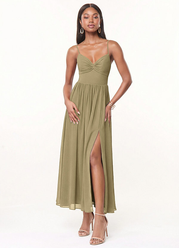 Azazie Zeya 신부 들러리 드레스 A라인 주름진 쉬폰 발목 길이 드레스 image1