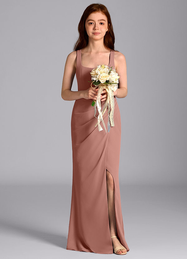 Azazie Mero Junior Meerjungfrau-Linie Plissee Chiffon Kleid Zedernrose image1
