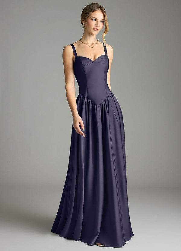 Azazie Evadina Vestidos Dama de Honor Vestido de Tormenta de Satén Elástico de Corte en A con Corsé image1