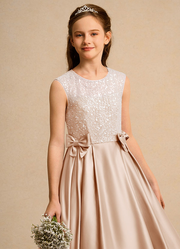 Azazie Candy Girl Flower Girl Dresses English Rose Ball-Gown Bow Matte Satin Dress image1
