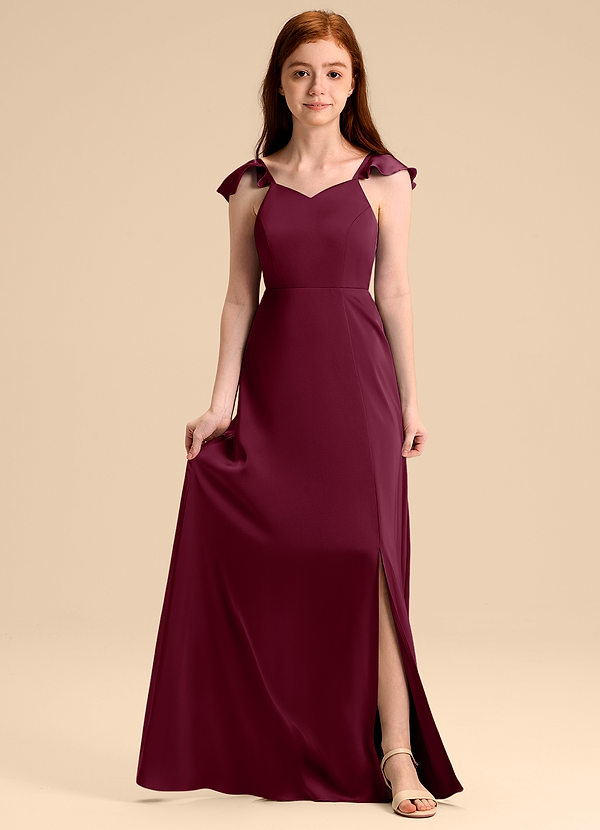 Azazie Everett Junior Vestido de Mora de Satén Elástico de Corte en A con Lazo image1