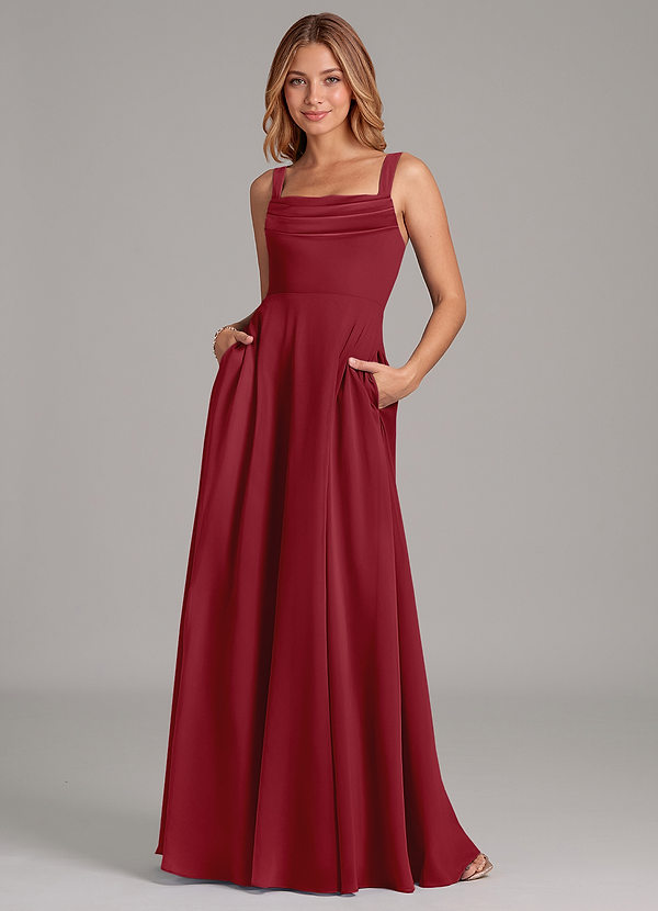 Azazie Shaude Bridesmaid Dresses Pomegranate A-Line Pleated Chiffon Dress image1