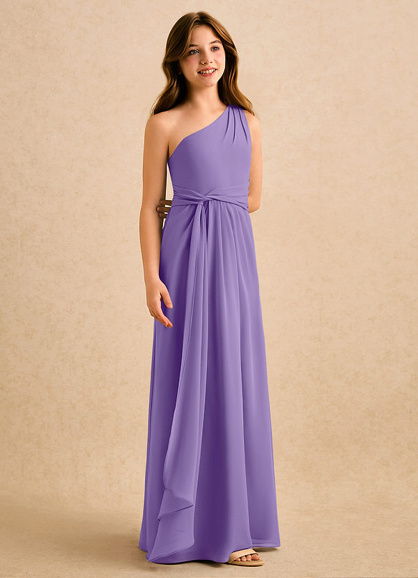 Azazie Tilda Girls Formal Sukienki dla dziewczynek sypiących kwiaty Osłona Jedno ramię Szyfon Długość podłogi Sukienka image1