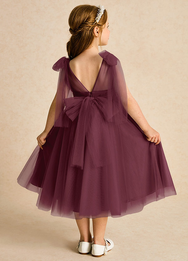 Azazie Dori Robes de Fillette d'Honneur Robe Trapèze en Tulle Rayé Cabernet image1