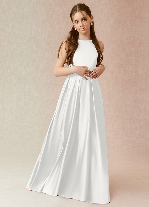 Azazie Arianthe Junior Robe Trapèze en Satin extensible avec poches Blanc image1