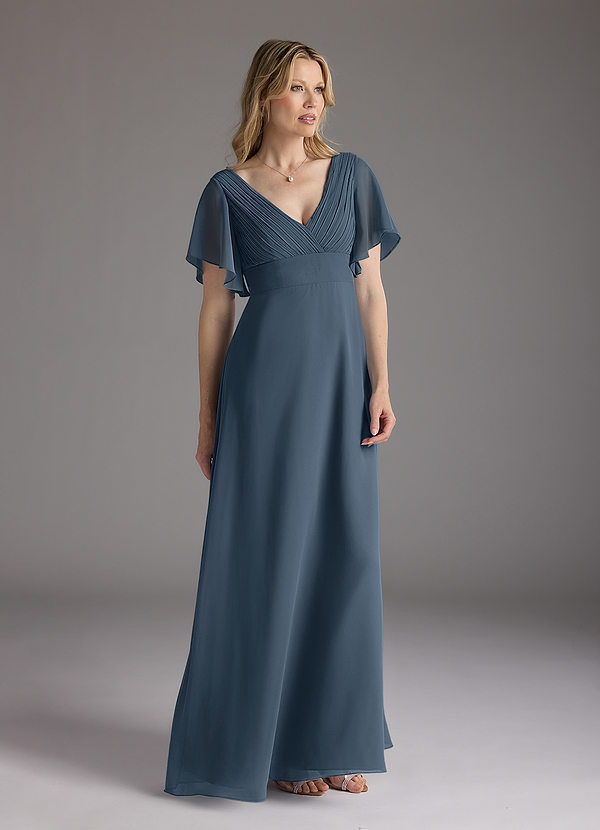 Azazie Alessa Mother of the Brides Dresses Neptune A-Line V-Neck Pleated Chiffon Dress image1