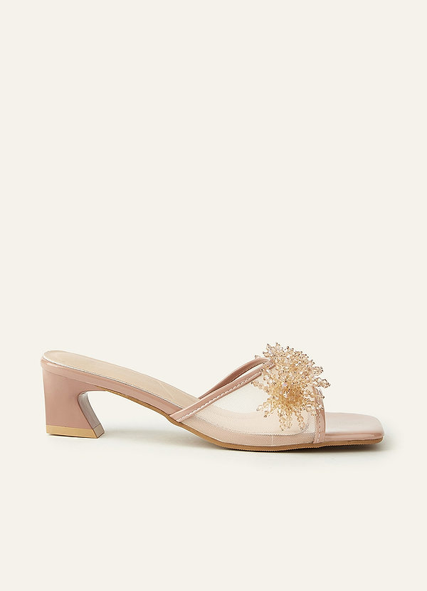 Blush Patent & Mesh Crystal Bead Block Heel Mules front