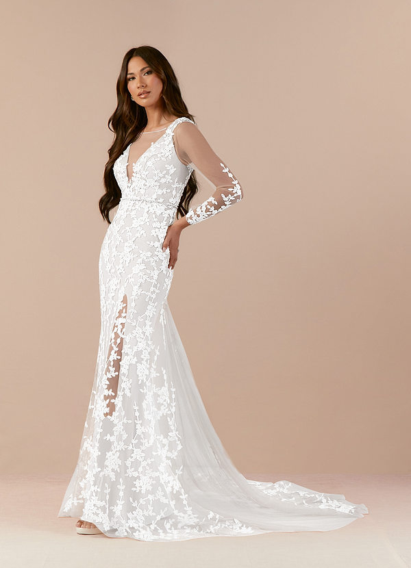 Azazie Indira Wedding Dresses Diamond White Mermaid Sequins Tulle Dress image1