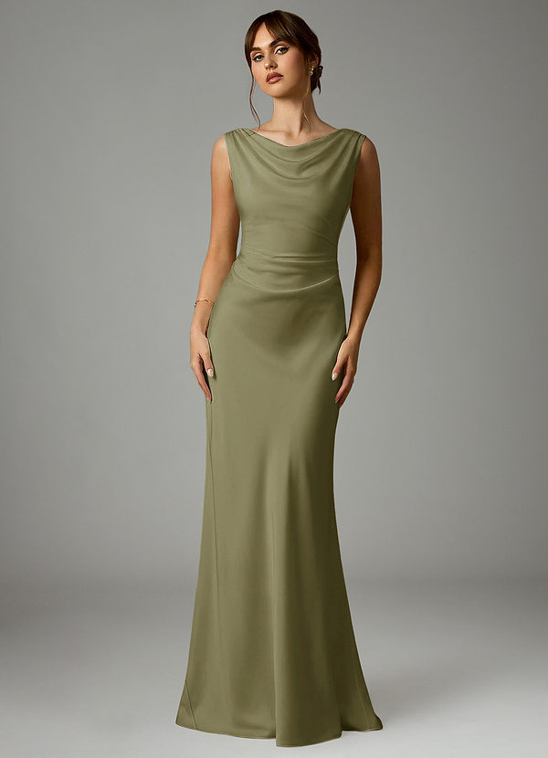 Azazie Kieryn Bridesmaid Dresses Pistachio Mermaid Pleated Stretch Satin Dress image1