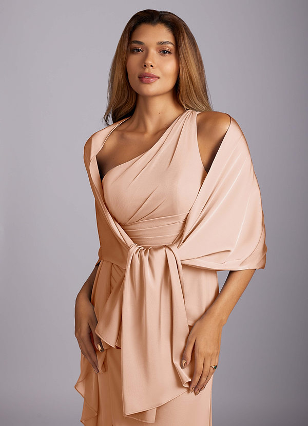 front Azazie Matching Color Aleena Stretch Satin Shawl