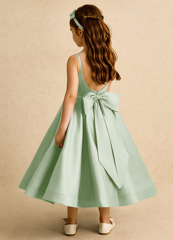 Azazie Babs Blumenkinder Kleider Ballkleid Plissee Matte Satin Kleid Staubiger Salbeigrün image1