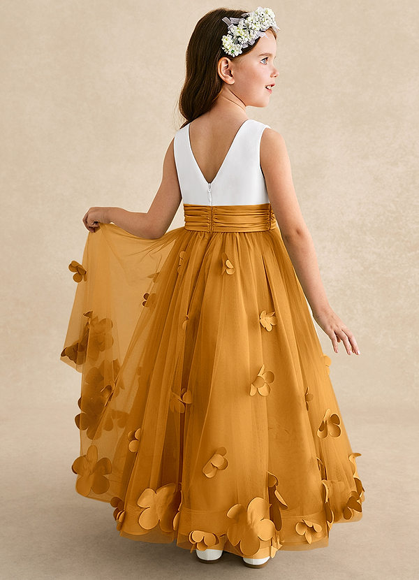 Azazie Vi Flower Girl Dresses Butterscotch A-Line Sleeveless Tulle Dress image1