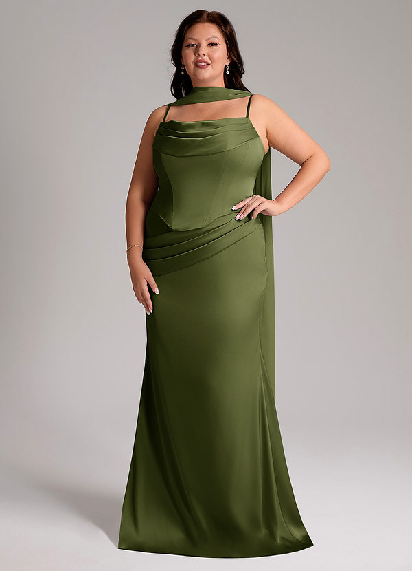 Azazie Sorrel Bridesmaid Dresses Olive Mermaid Strapless Stretch Satin Convertible Dress image1