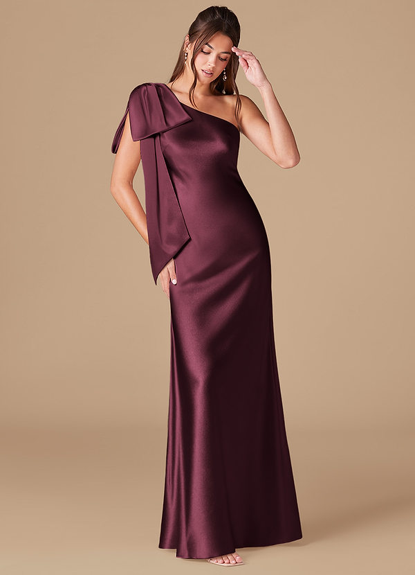 Azazie Capri Bridesmaid Dresses Cabernet Sheath One Shoulder Metallic Satin Dress image1