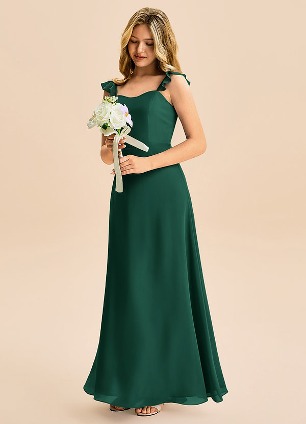 Azazie Mavie Junior Klä av A-Line i Chiffong Rynkad image1