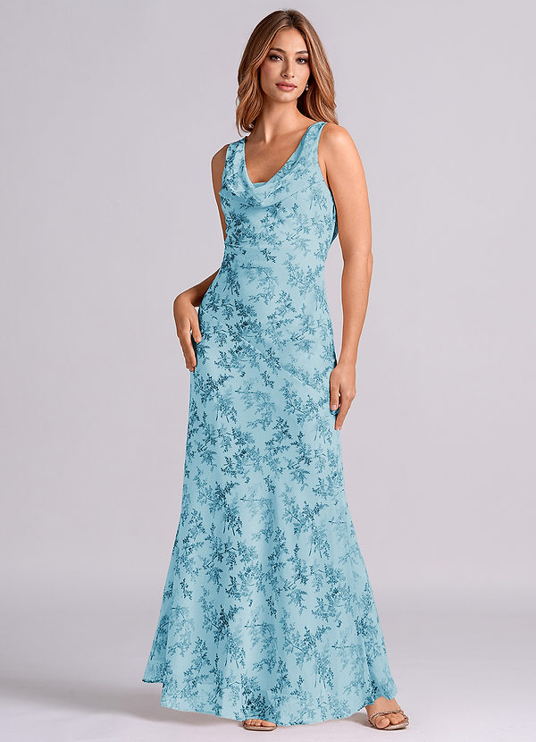 Azazie Rylina 신부 들러리 드레스 인어 주름진 쉬폰 바닥 길이 드레스 image1