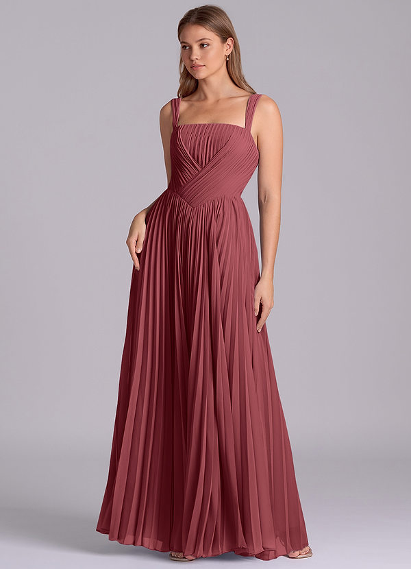 Azazie Mina Bruidsmeisjes Jurken Jurk van Chiffon met A-Lijn Geplooid Merlot image1