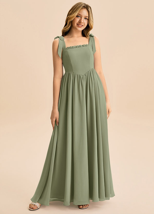 Azazie Delia Junior Abito A-Line in Chiffon Fiocco Pistacchio image1