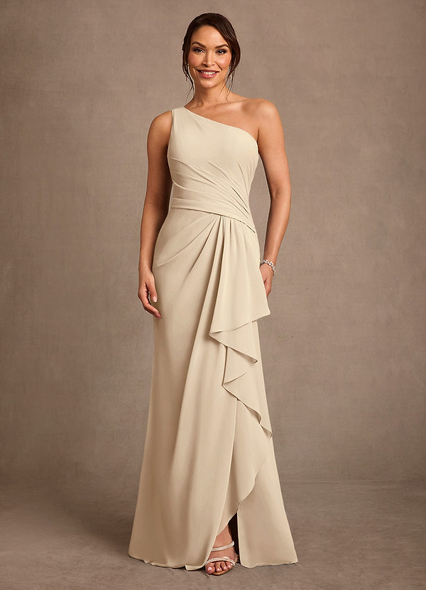 Azazie Floy Mother of the Bride Dresses Vestido Champanhe de Chiffon de Bainha com Um ombro image1