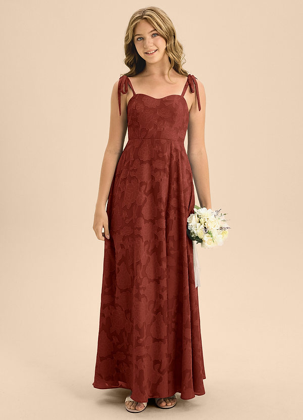 Azazie Rosey Junior Terracotta A-Line Sweetheart Neckline Floral Burnout Dress image1