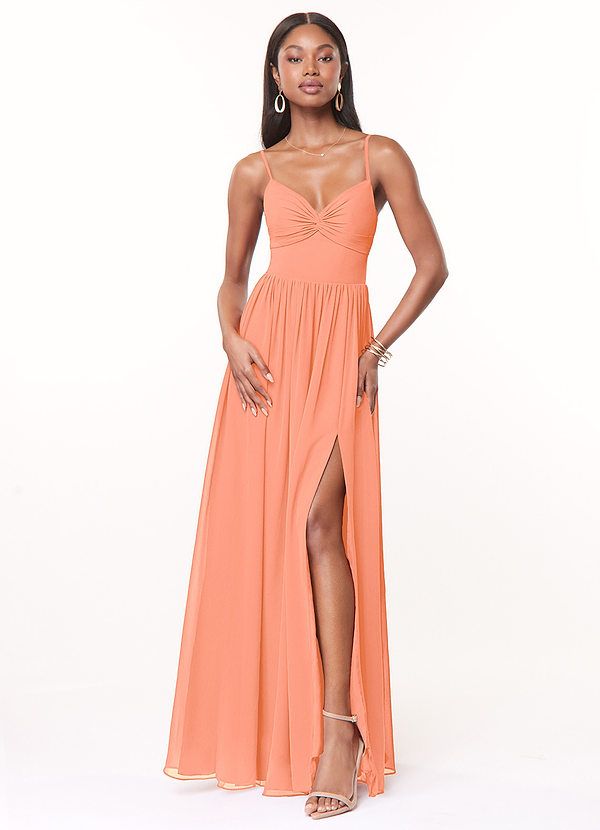 Azazie Zeya Bridesmaid Dresses Sunset A-Line V-Neck Pleated Chiffon Dress image1