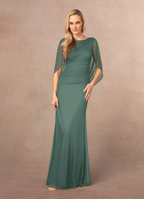 Azazie Belladonna Mother of the Brides Dresses Eucalyptus Mermaid Scoop Pleated Mesh Dress image1