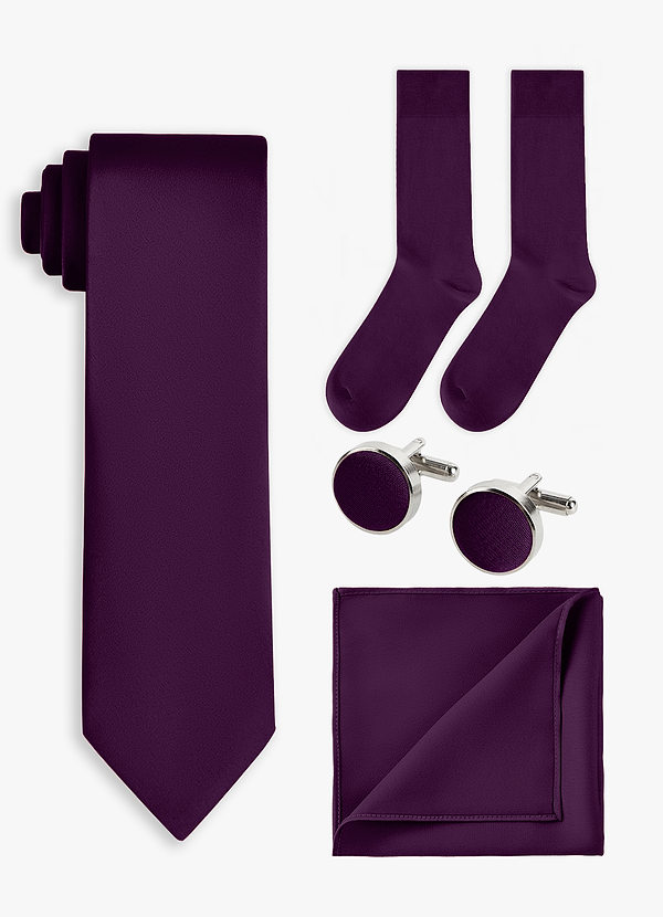 front Conjunto de corbata ancha de satén elástico de 4 piezas en color a juego