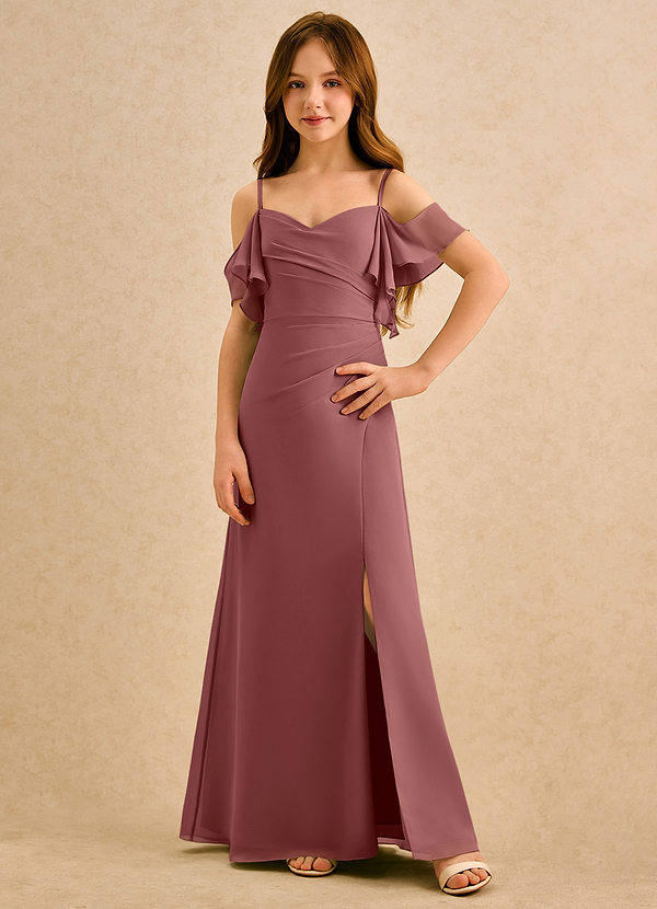 Azazie Pippy Girls Formal Sukienki dla dziewczynek sypiących kwiaty Linia A Dekolt w kształcie serca Szyfon Długość podłogi Sukienka image1