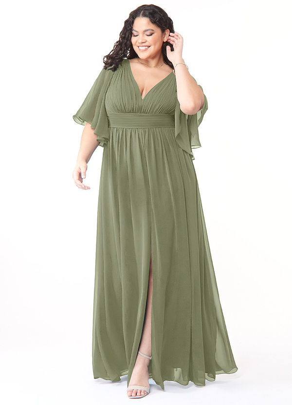 Azazie Temeka Robes Demoiselle d'honneur Robe Trapèze en Mousseline de soie Rayé Pistache image1