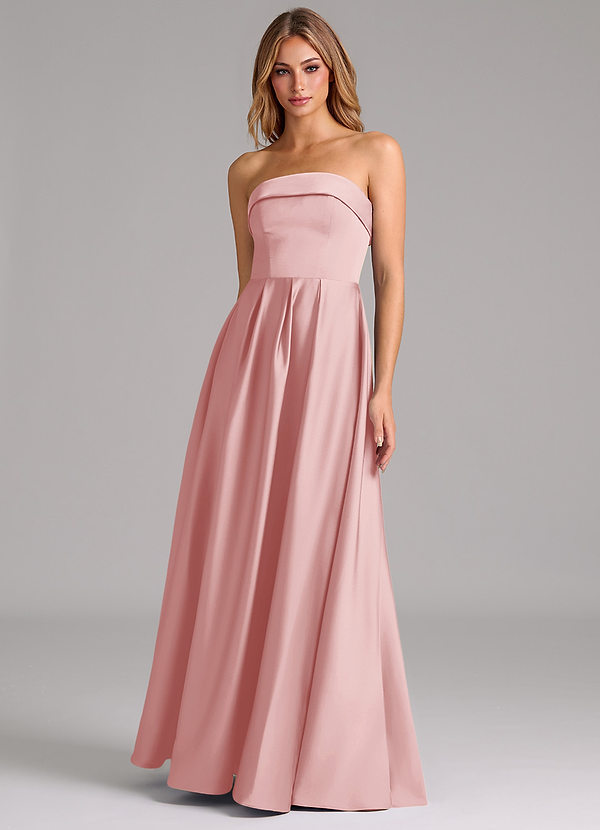 Azazie Lucienne Bridesmaid Dresses Powder Pink A-Line Strapless Stretch Satin Convertible Dress image1