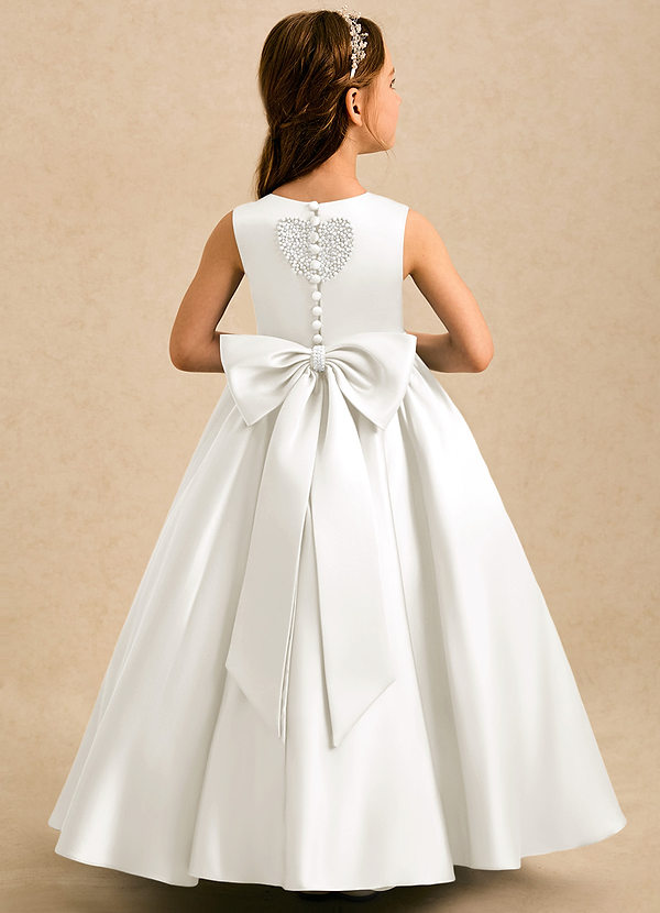 Azazie Heartsong Sukienki dla dziewczynek sypiących kwiaty Suknia balowa Ukłon Matowy satynowy Długość kostki Sukienka image1