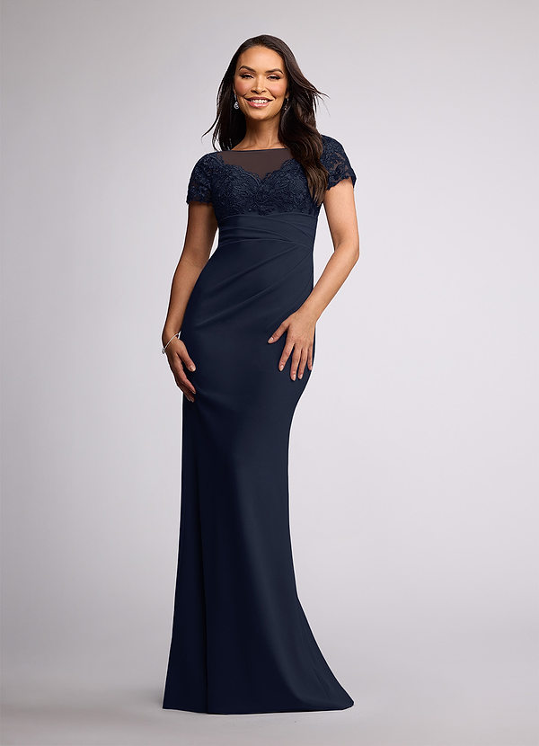 Azazie Susan Vestidos de Madre de la Novia Vestido de Azul Marino Oscuro de Crepé elástico de Corte Recto con Encaje image1